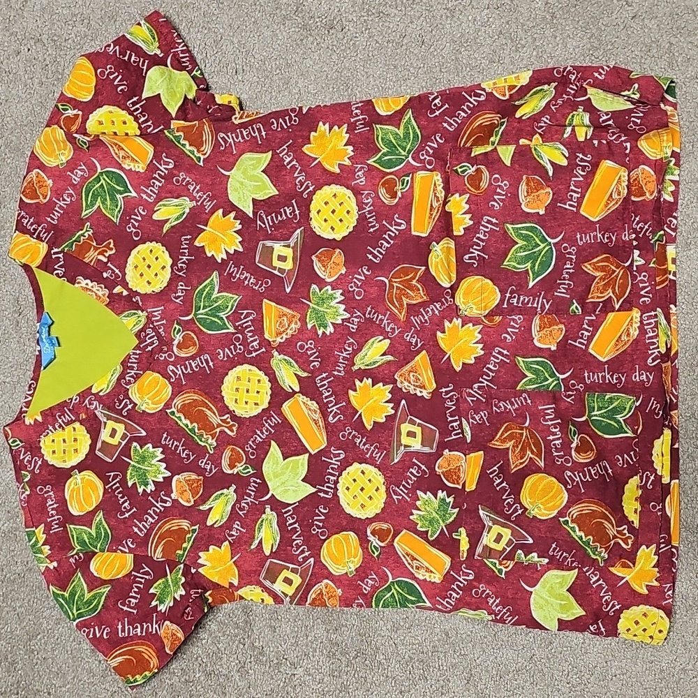 Thanksgiving Scrub Top, Size Medium